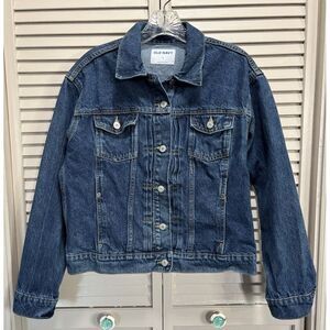 Old Navy Dark Wash Denim Jacket Size Small Pockets Button Up Collar Cotton